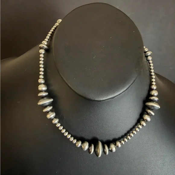 Sterling silver multi graduated bead necklace 16 inch